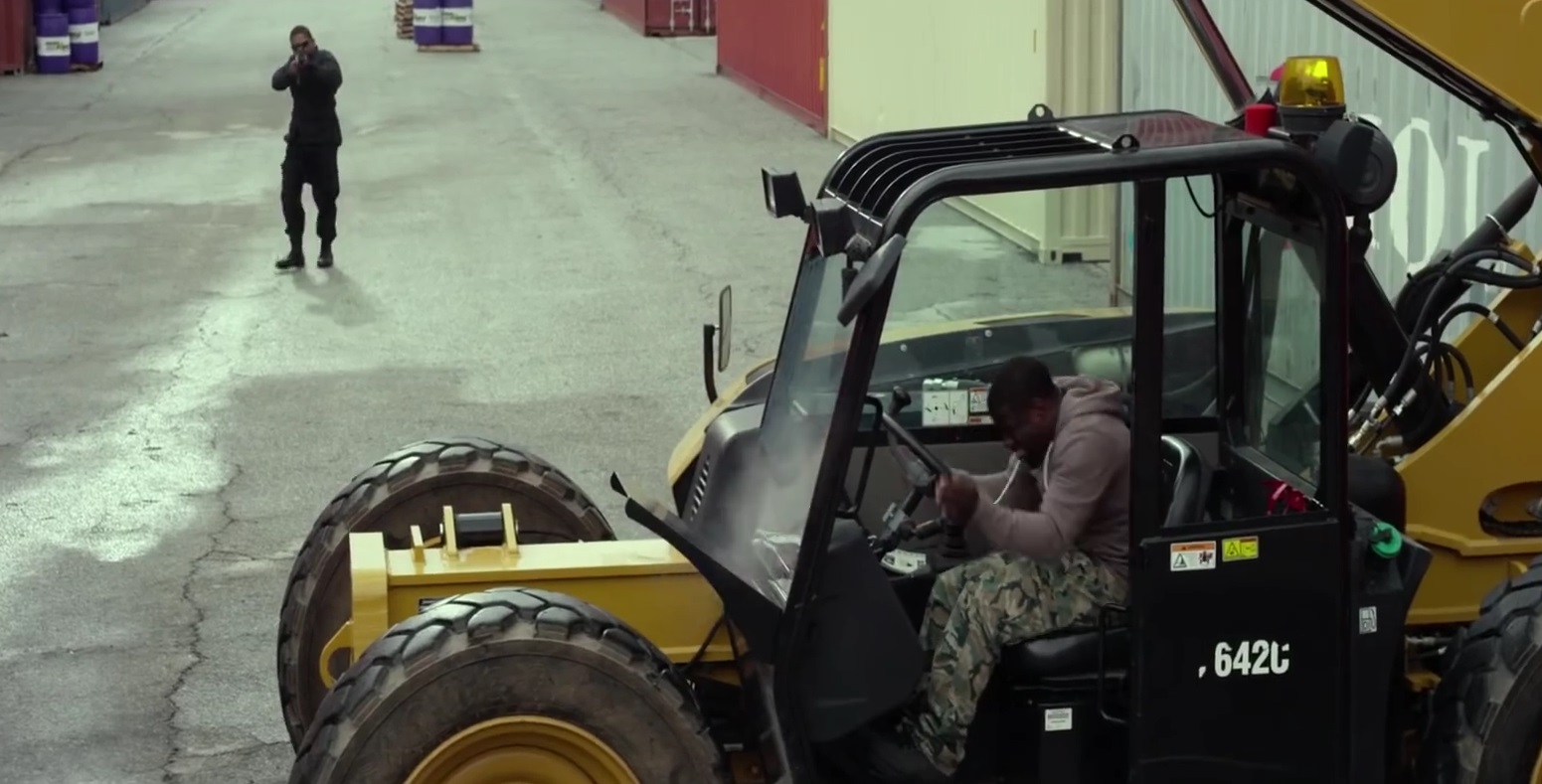 freight loader in Ride Along 2 - gun fight action with forklift
